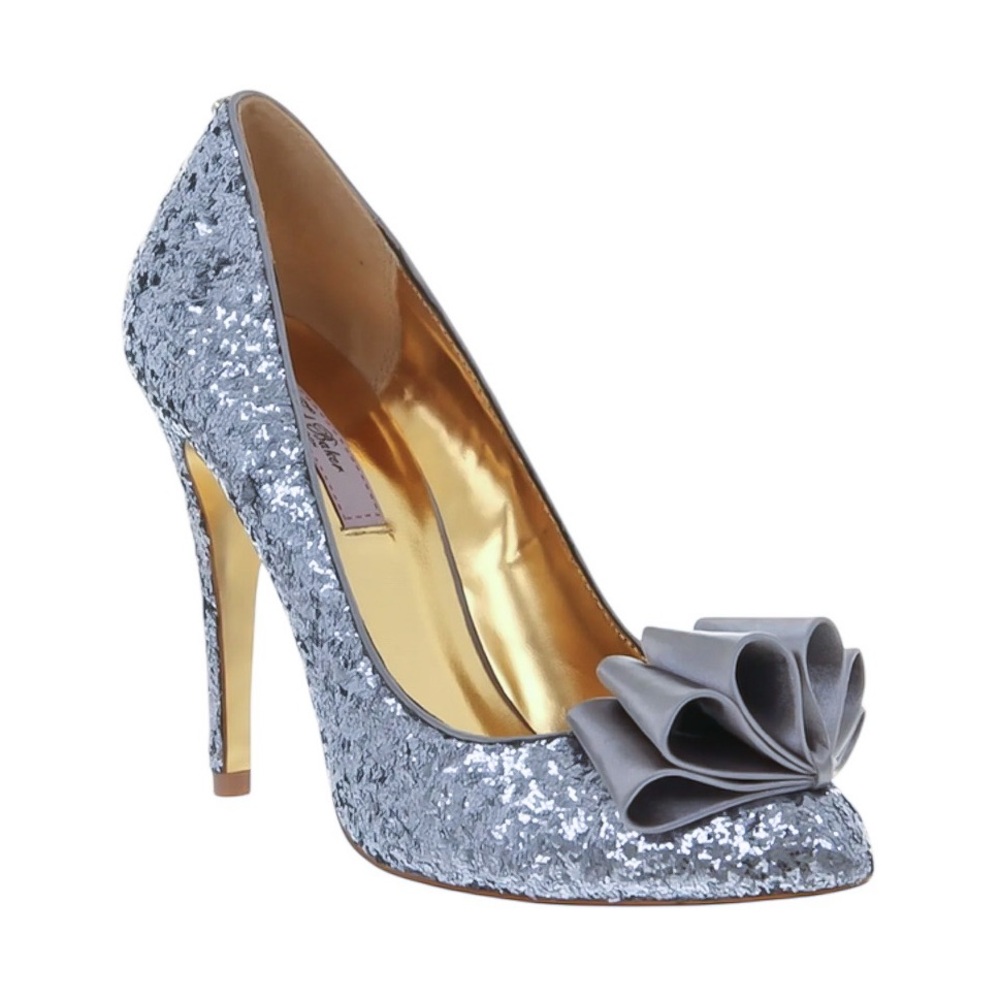 Ted Baker London Mayter Silver Glitter Stiletto Bow Heels